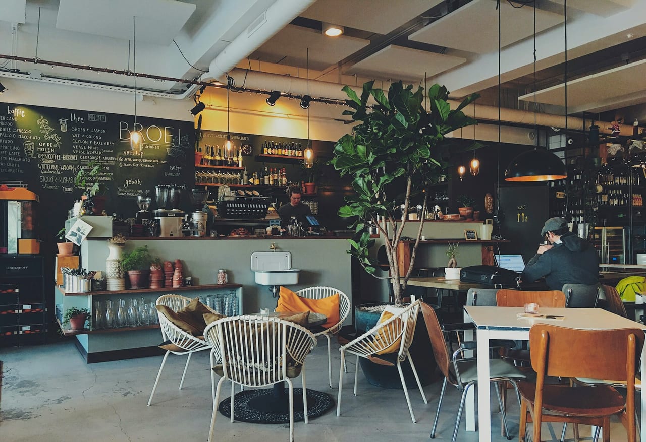 A relaxed continental café interior between services